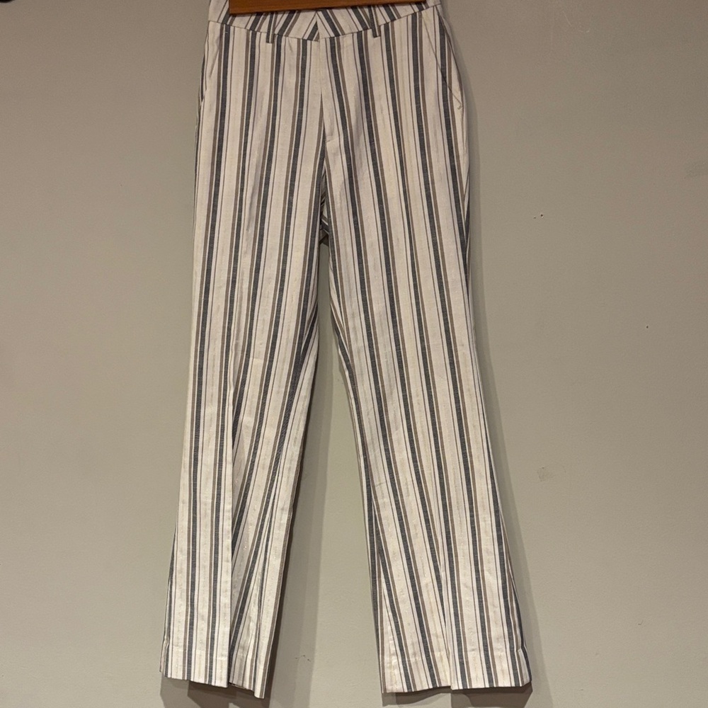 Scotch & Soda Violet White Pants with Navy Vertical Stripes with gold thread